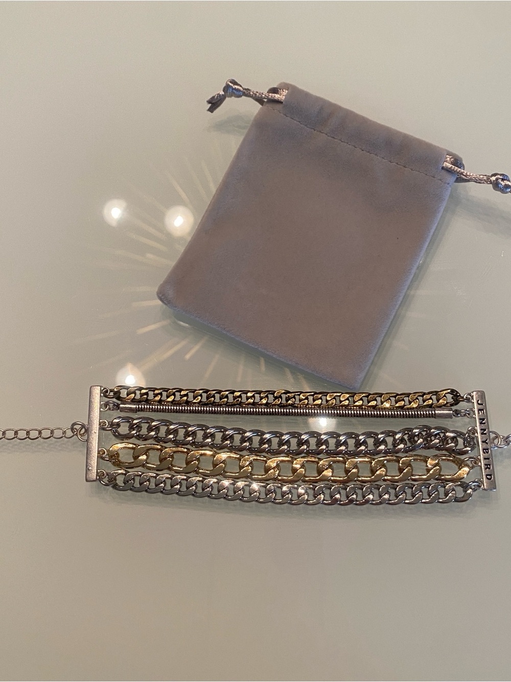 Jenny Bird Austin Mixed Metal Multi Chain Cuff Bracelet Two Tone Silver Gold